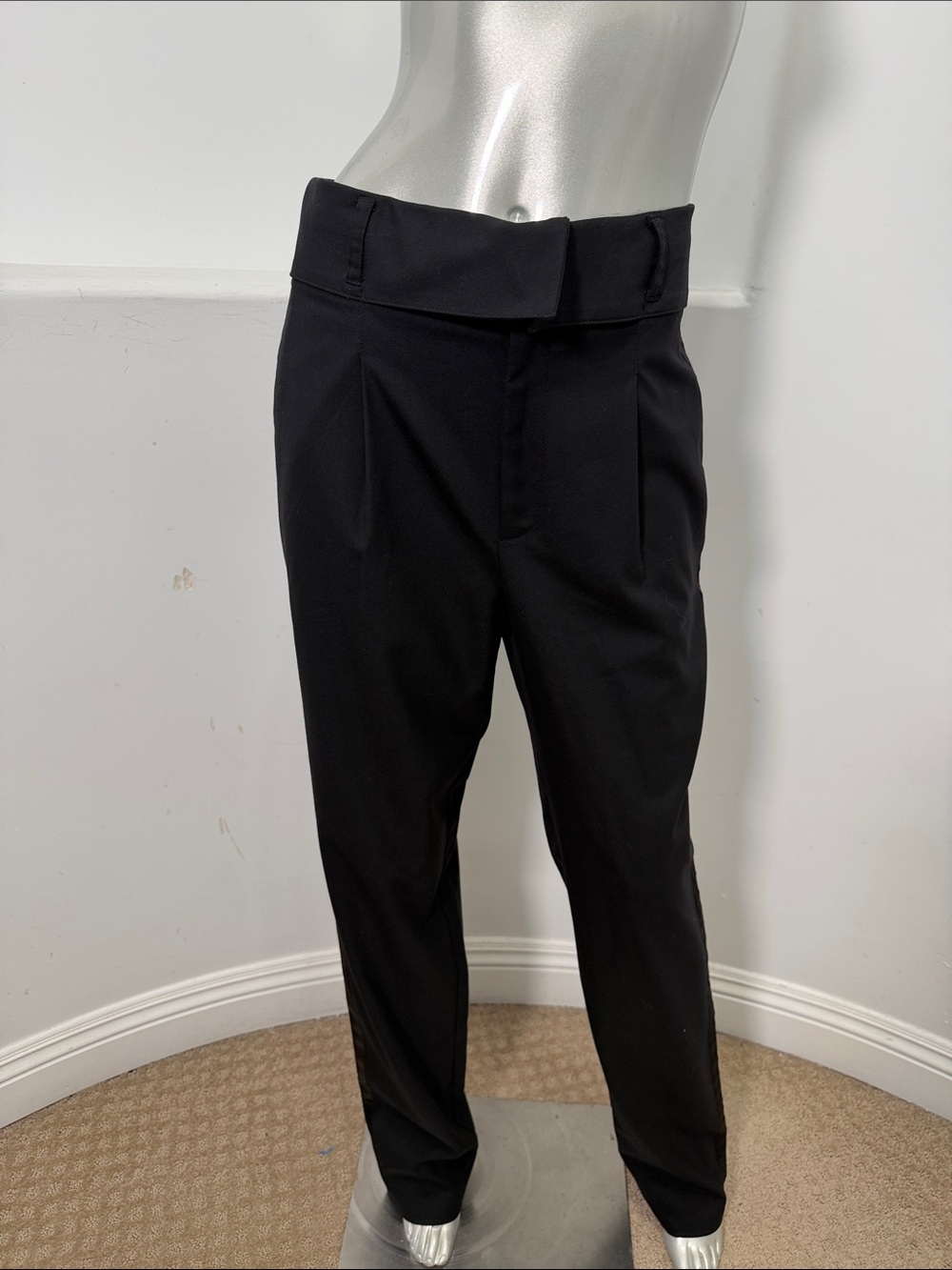 Marc By Marc Jacobs Black Wool Tuxedo Pants Satin Side Stripe Pleated Evening 8